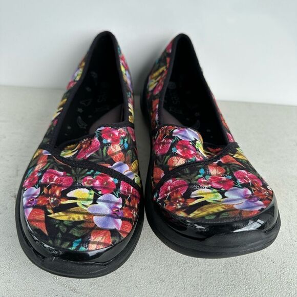 BZees LakesideSlip On Comfort Padded Shoes Black Floral Multicolor Womens 11 - Picture 3 of 8